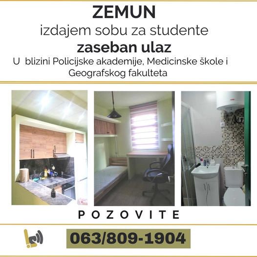 Zemun, izdajem sobu za studente - Izdavanje Rentiranje Soba Oglasi Beograd